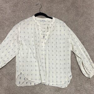 Madewell Cream and Navy Patterned Top